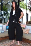 Sandbar Linen Blend Drape Front Cap Sleeve Gilet Black